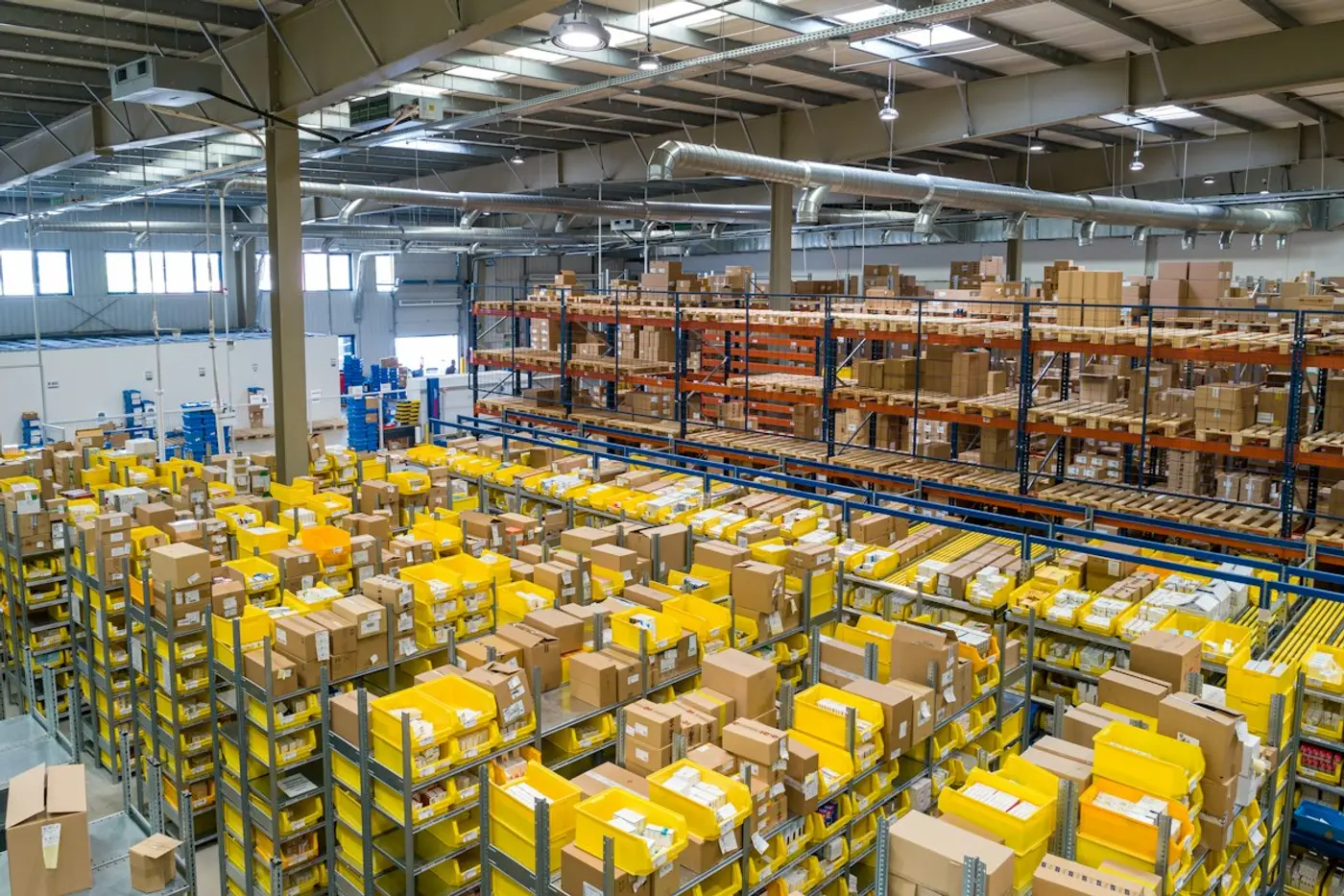 Warehouse with inventory on shelves